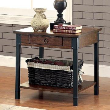 Furniture of America Carpenter Rustic Weathered Oak 1-drawer End Table