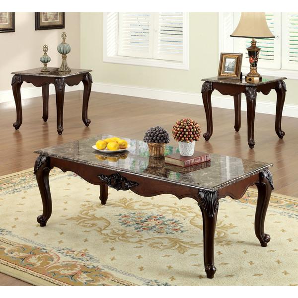 Furniture of America Callington Traditional Faux Marble Top Accent Table Set