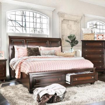 Furniture of America Barelle I Cherry Platform Bed with Footboard Drawers