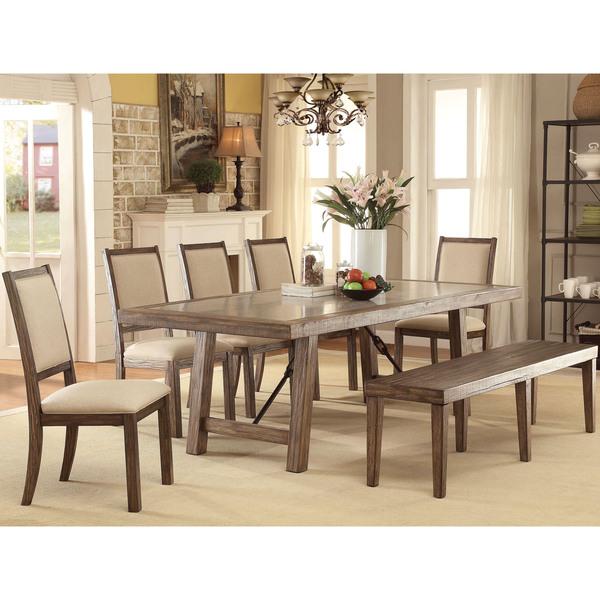 Furniture of America Bailey Rustic 6-Piece Weathered Elm Dining Set