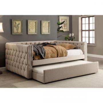 Furniture of America Bailey Contemporary Tufted Nailhead Ivory Daybed