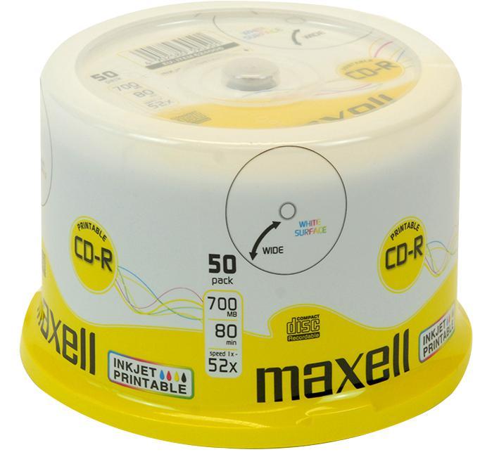 Maxell 52x Speed Printable CD-R Blank CDs - Spindle Pack of 50