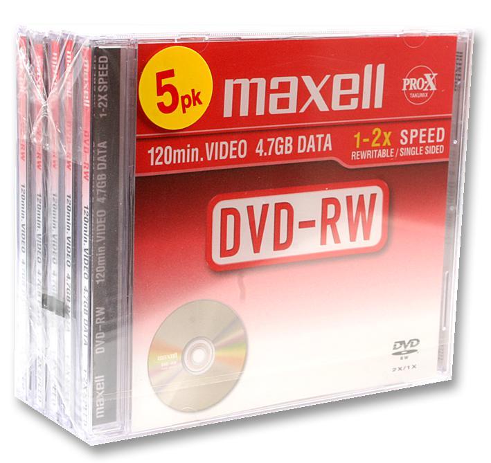 Maxell 2x Speed DVD-RW Blank DVDs in Jewel Cases - Pack of 5