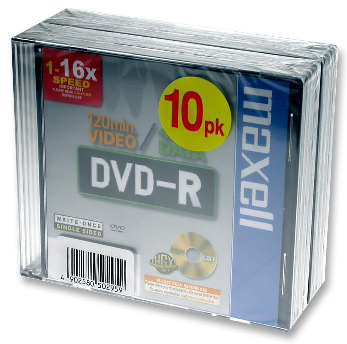 Maxell 16x Speed DVD-R Blank DVDs in Jewel Cases - Pack of 10