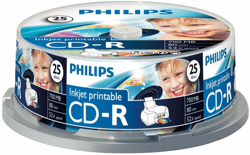Philips Inkjet Printable CD-R Blank CDs - Spindle 25 Pack