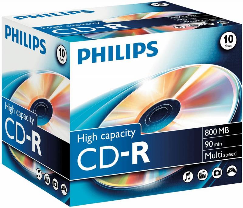 Philips High Capacity CD-R Blank CDs 800MB - Jewel Case 10 Pack