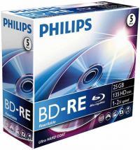 Philips 6x Speed BD-RE Rewritable Blank Blu-ray Discs - Jewel Case 5 Pack