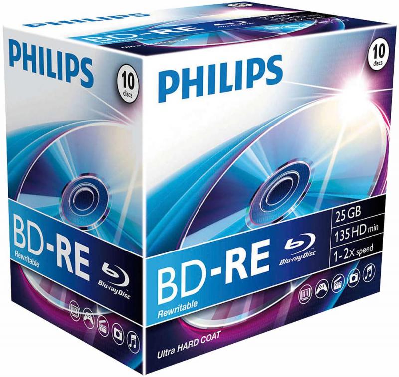 Philips 6x Speed BD-RE Rewritable Blank Blu-ray Discs - Jewel Case 10 Pack