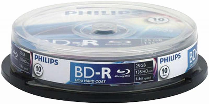 Philips 6x Speed BD-R Recordable Blank Blu-ray Discs - Spindle 10 Pack