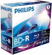 Philips 6x Speed BD-R Recordable Blank Blu-ray Discs - Jewel Case 5 Pack