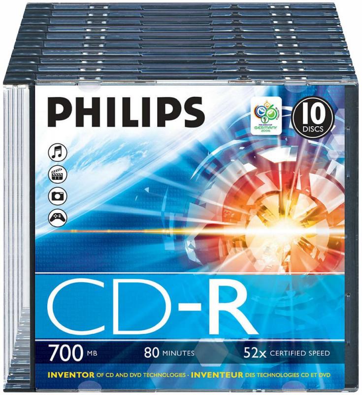 Philips 52x Speed CD-R Blank CDs - Slim Case 10 Pack