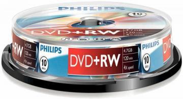 Philips 4x Speed DVD+RW Blank DVDs - Spindle 10 Pack