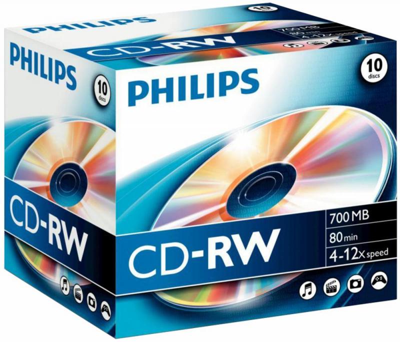 Philips 12x Speed CD-RW Blank CDs - Jewel Case 10 Pack
