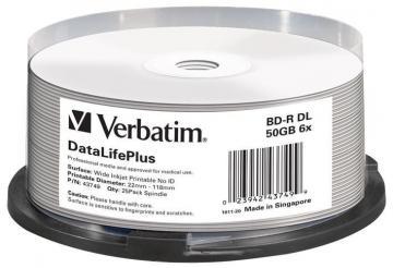 Verbatim 6x BD-R DL Wide Inkjet Printable Blank Blu-ray Discs - 25 Pack Spindle