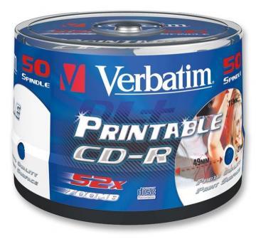 Verbatim 52x CD-R Printable Blank CDs - 50 Pack Spindle