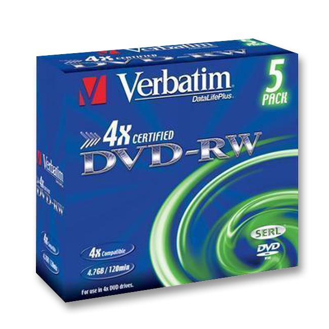 Verbatim 4x DVD-RW Matt Silver Blank DVDs - 5 Pack Jewel Case