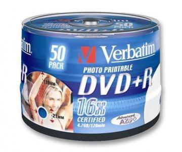 Verbatim 16x DVD+R Wide Inkjet Printable Blank DVDs - 50 Pack Spindle