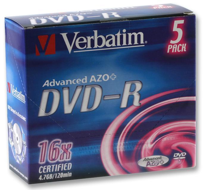 Verbatim 16x DVD-R Matt Silver Blank DVDs - 5 Pack Branded Jewel Case