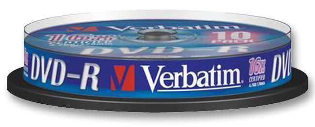 Verbatim 16x DVD-R Matt Silver Blank DVDs - 10 Pack Spindle