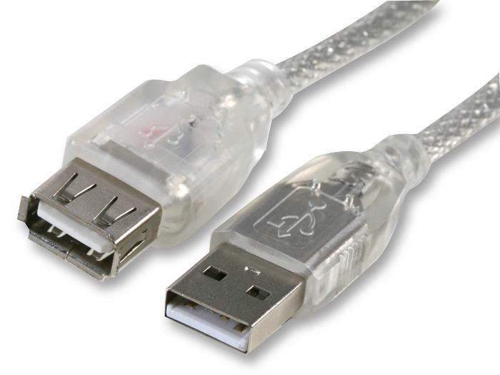 Pro Signal USB 2.0 A Male to Female Lead, 5m Transparent