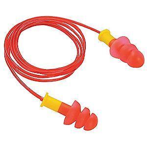 Condor 25dB Reusable Flanged-Shape Ear Plugs; Corded, Yellow, Red, Universal