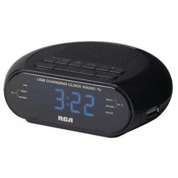 RCA Portable Clock Radio, Dual USB, Black