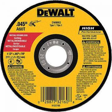 Dewalt 4.5" Type 1 Aluminum Oxide Cut-Off Wheel, 7/8" Arbor, 0.045"-Thick