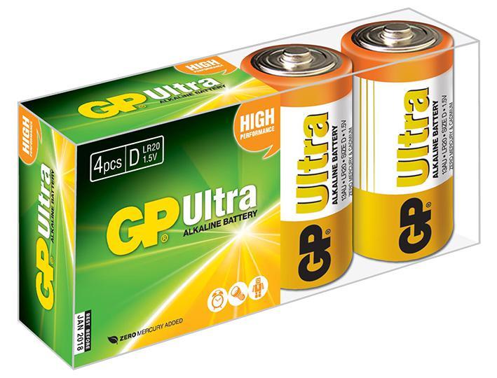 GP Ultra Alkaline D Batteries 4 Pack
