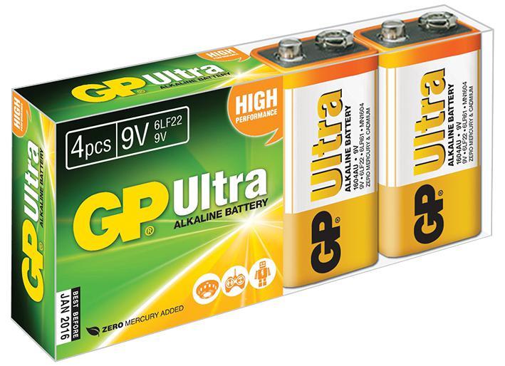 GP Ultra Alkaline 9V Batteries 4 Pack