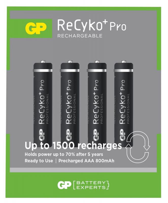 GP ReCyko+ Pro NiMH Rechargeable AAA Battery 800mAh 4 Pack