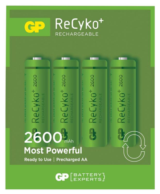 GP ReCyko+ NiMH Rechargeable AA Batteries 2600mAh 4 Pack