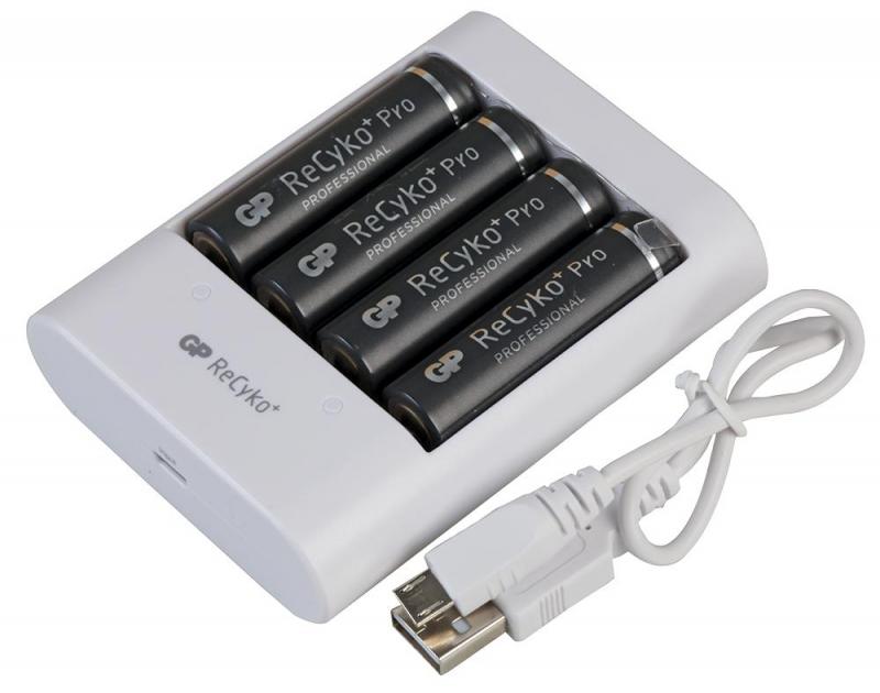 GP PowerBank USB Battery Charger U411 with 4x AA ReCyko+ Pro Ni-MH Batteries