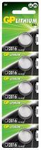 GP CR2016 Lithium Button Cell 3V Batteries 5 Pack