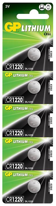 GP CR1220 Lithium Button Cell 3V Batteries 5 Pack