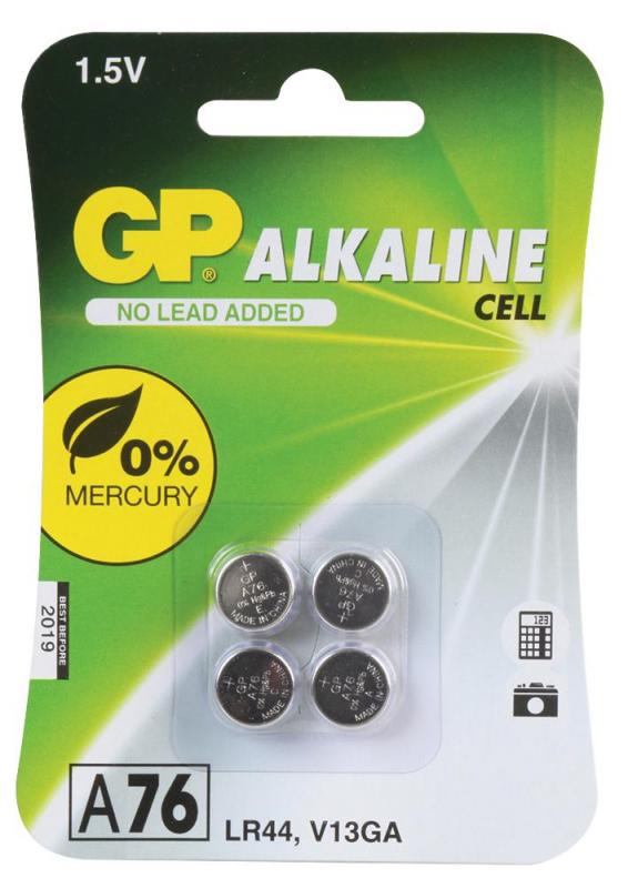 GP Alkaline Button Cell 1.5V Batteries A76 LR44 4 Pack