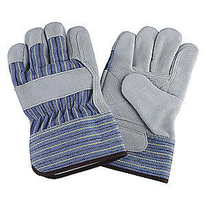 Condor Cowhide Leather Palm Gloves with Safety Cuff, Blue/Green/Gray, XL