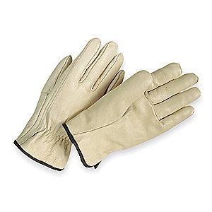 Condor Cowhide Leather Driver's Gloves with Shirred Cuff, Cream, XS