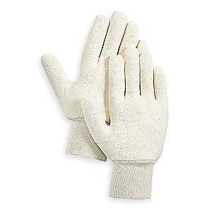 Condor Cotton Jersey Gloves, Knit Cuff, 7 oz, White, L, PR 1