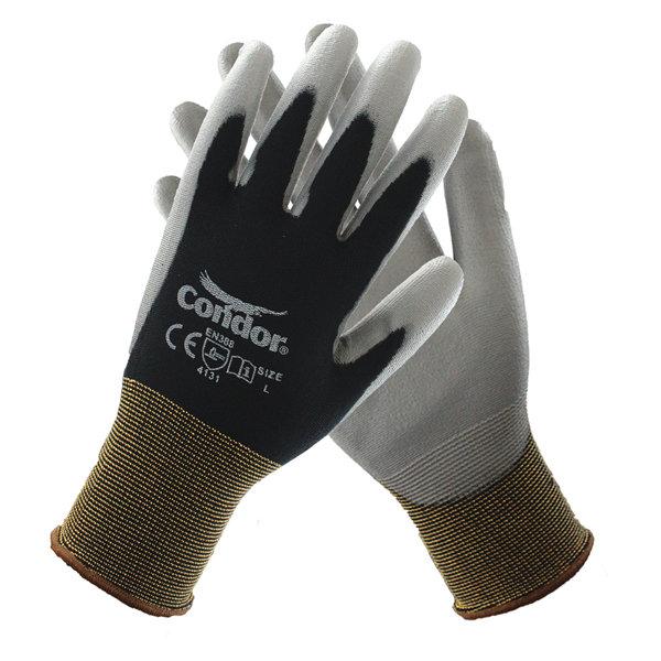 Condor 13 Gauge Smooth Polyurethane Coated Gloves, S, Black/Gray