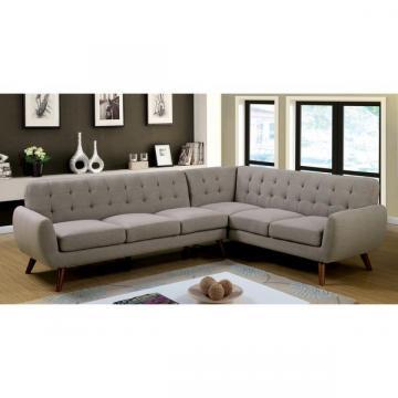 Furniture of America Majora Mid-century Modern Tufted Grey Fabric Sectional