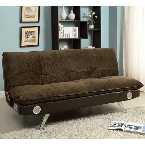 Furniture of America Thrain Modern 2-Tone Futon Sofa with Bluetooth Speakers