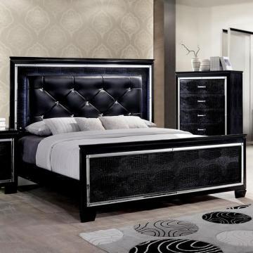 Furniture of America Tallone Black Tufted Platform Bed with LED Headboard