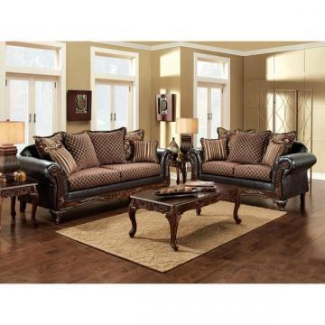Furniture of America San Rozue 2-piece Fabric/ Leatherette Sofa and Loveseat Set