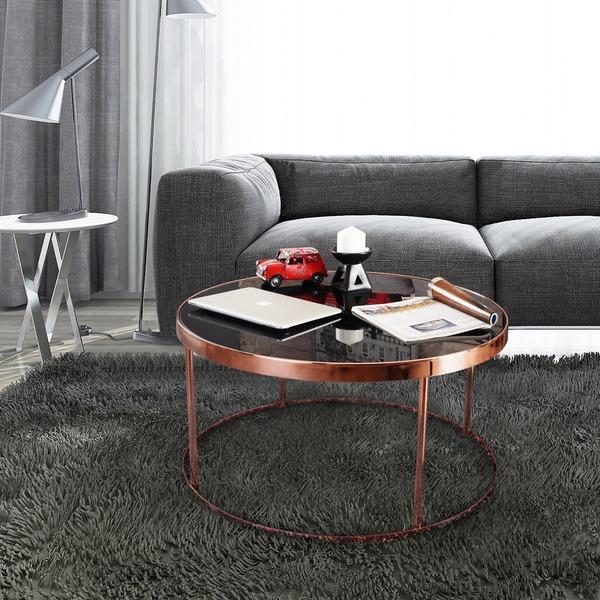 Furniture of America Rosina Rose Gold/ Black Mirrored Round Coffee Table