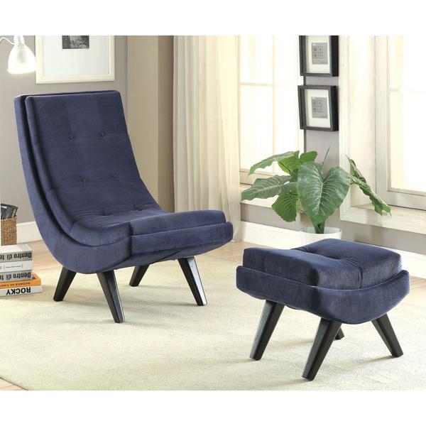 Furniture of America Novara Tufted Flannelette Curved Chair and Ottoman Set