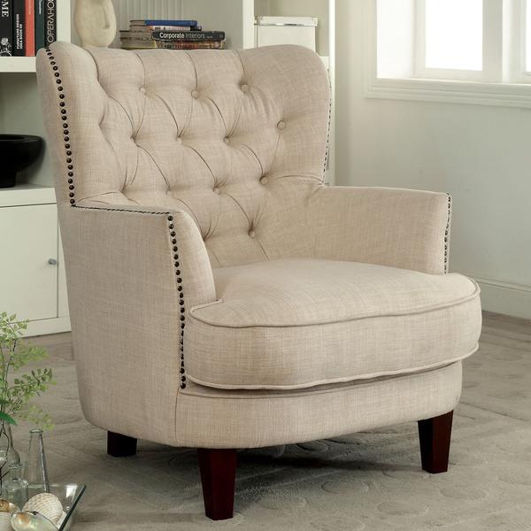 Furniture of America Maylorie Contemporary Ivory Wingback Accent Chair