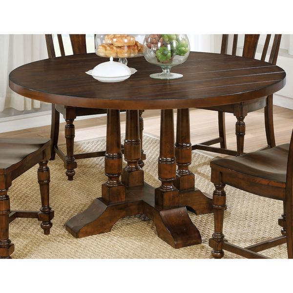 Furniture of America Lumin Rustic Country Style Brown Cherry Round Dining Table