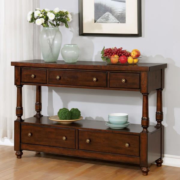 Furniture of America Lumin Rustic Country Style 5-drawer Brown Cherry Server