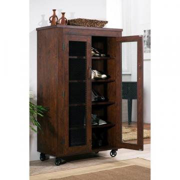 Furniture of America Layson Mobile Vintage Walnut Industrial 5-Shelf Cabinet