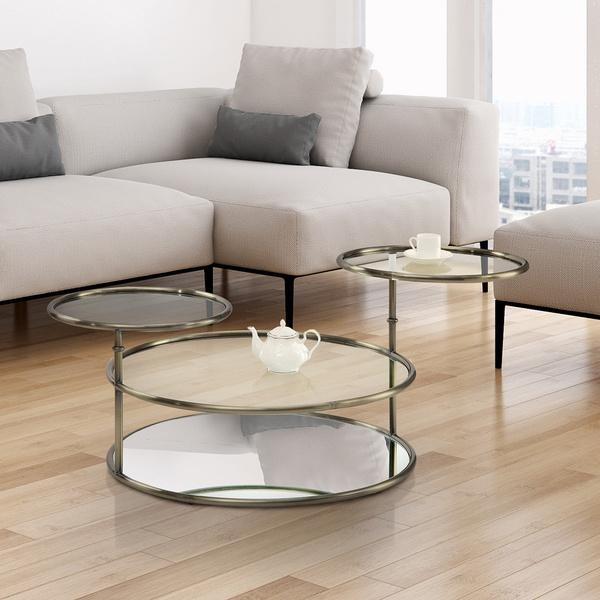Furniture of America Korra Modern Round Swivel Glass/Champagne Coffee Table
